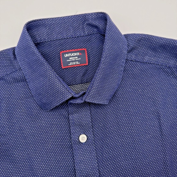 UNTUCKit Men's Medium Navy Blue Dot‎ Print Slim-Fit Button Up Long Sleeve Shirt - Picture 1 of 5